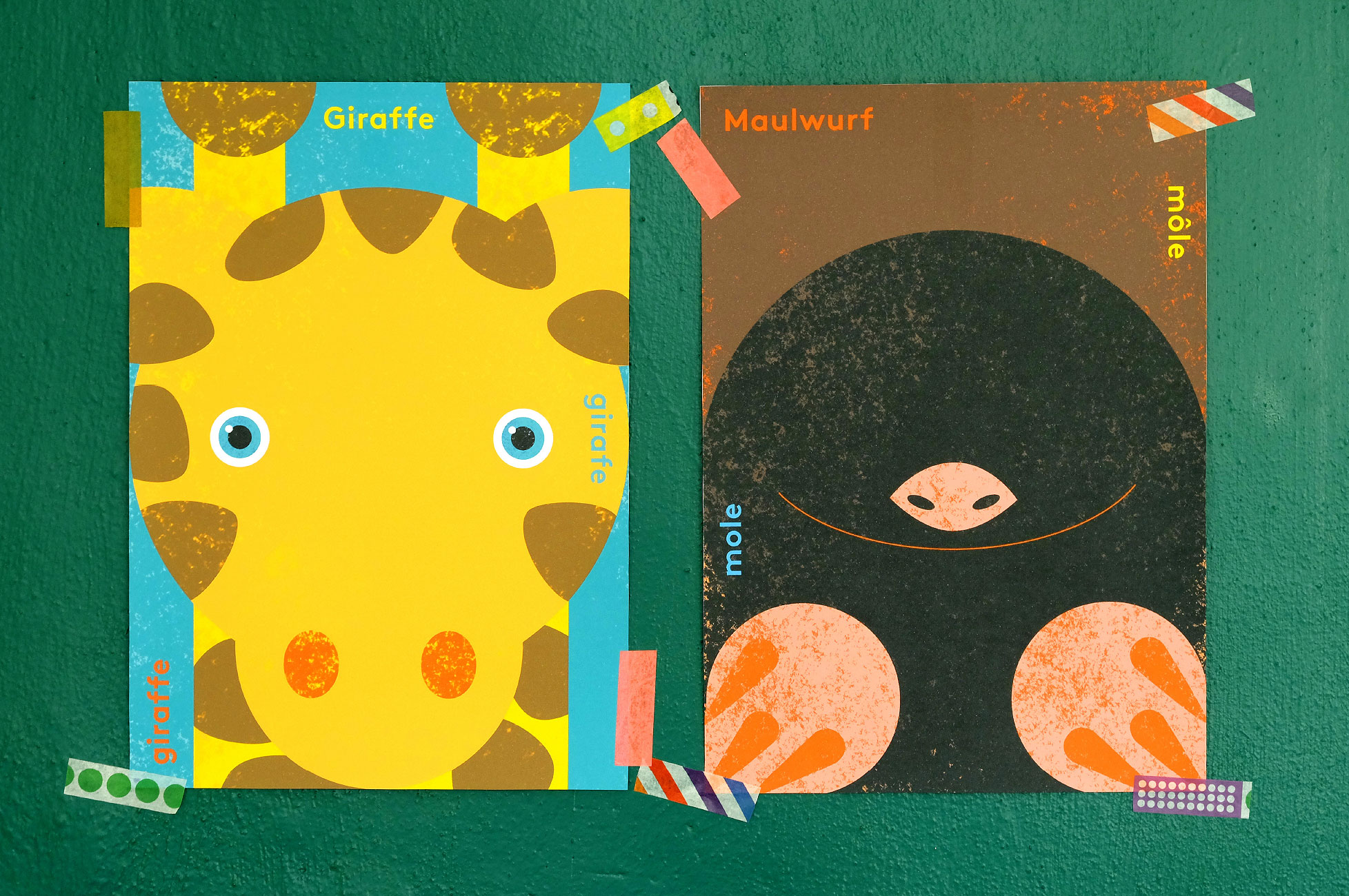 animal posters – giraffe and mole
