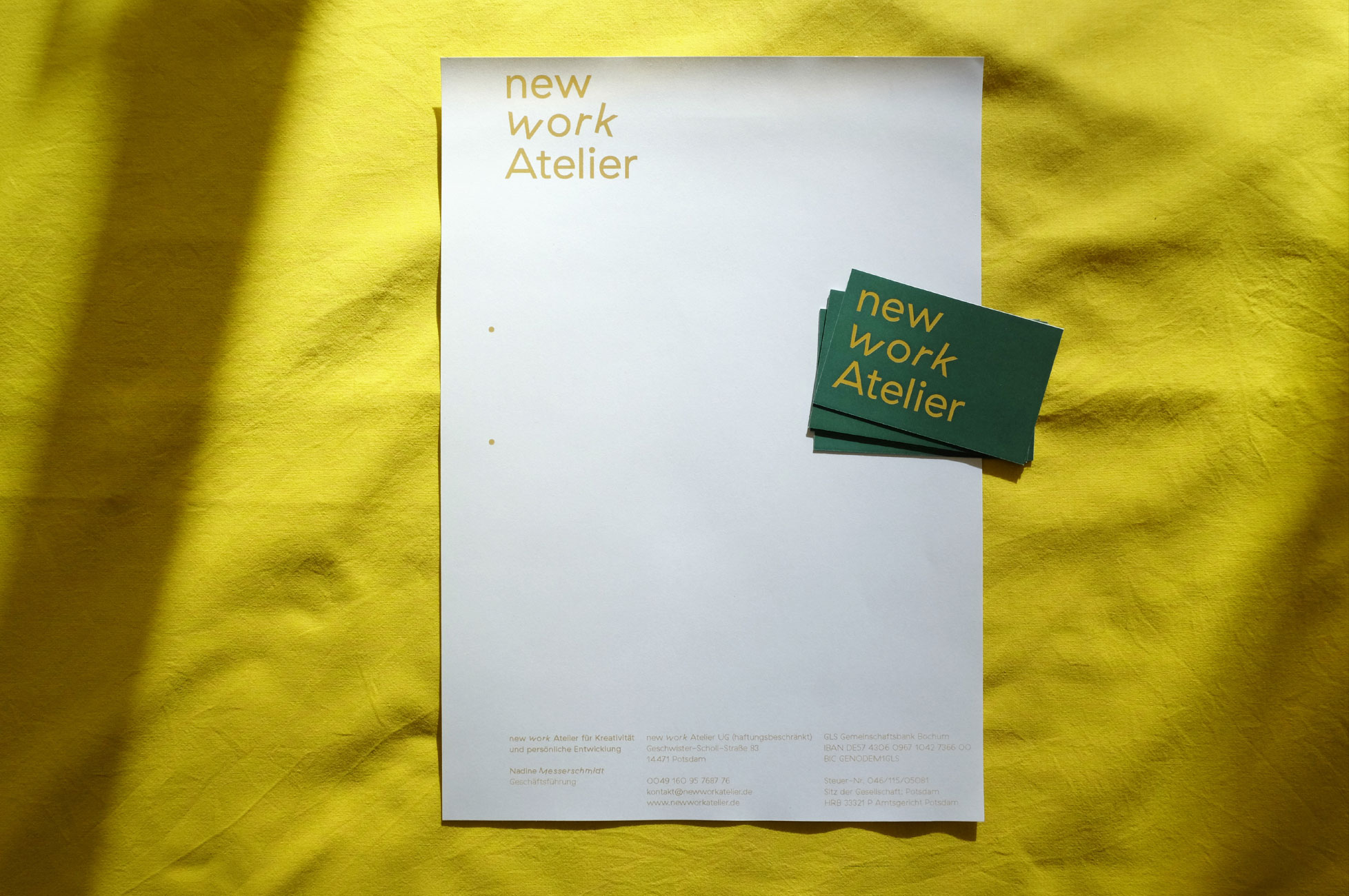 new work Atelier – Briefbogen und Visitenkarte