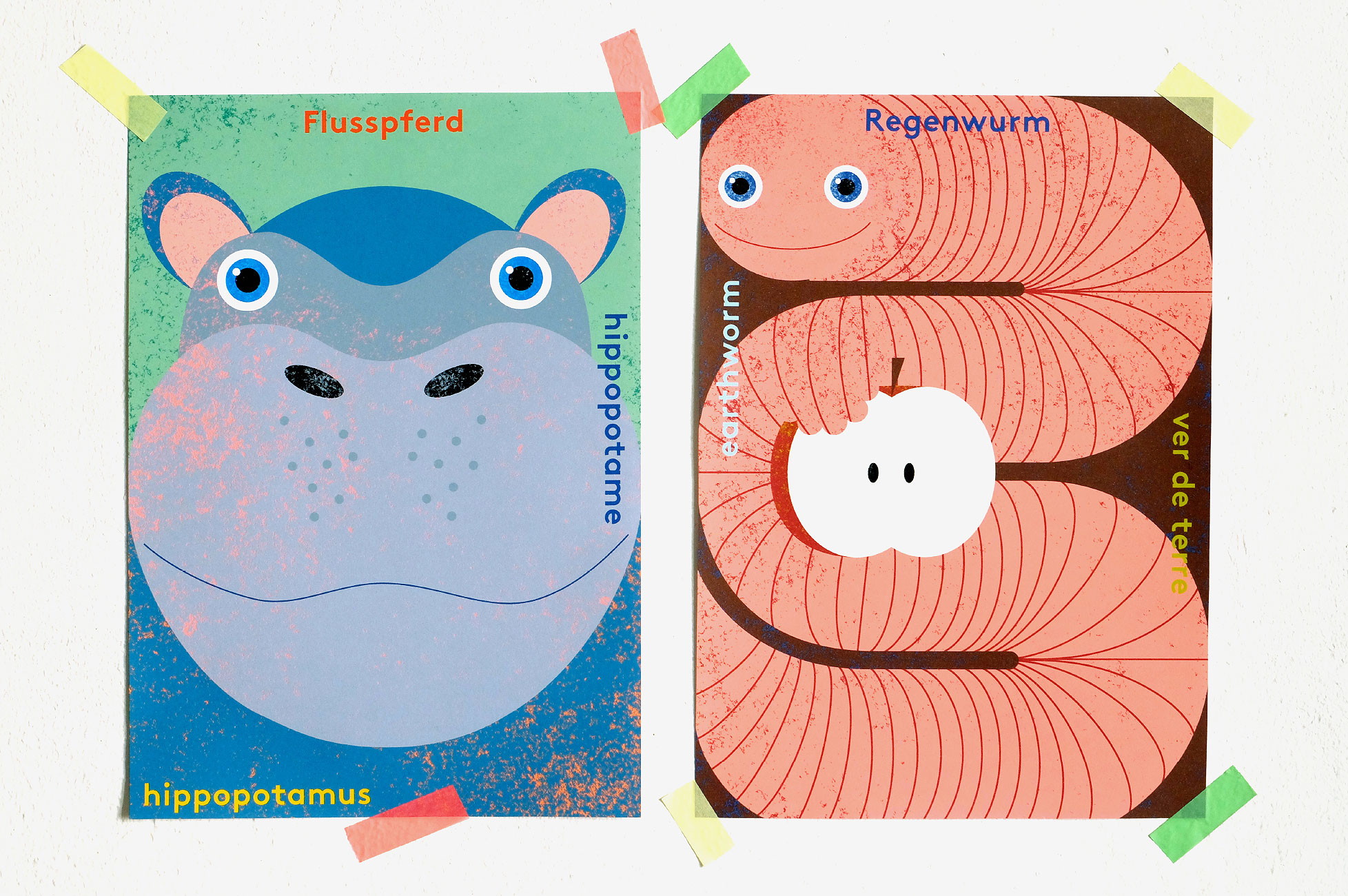 animal posters – hippopotamus and earthworm